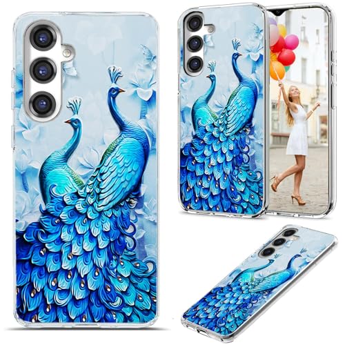 Coque Galaxy A14 5G antichoc intégrale avec motif paon bleu pour femme
