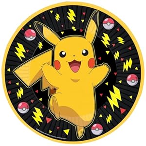 amscan 9917104-66 – Platos de papel para fiesta de cumpleaños de Pokémon para niños, paquete de 8