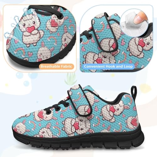 Boys Girls Shoes for Little Kids/Big Kids Machine Washable Lightweight Comfy Athletic Running Shoes Kids Sneakers Light Sheep Rainbow Love Pattern(Black Sole) 6