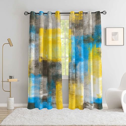 Image of Asuexpect Abstract Curtains 2 Panels Abstract Rust Curtain Room Darkening Grommet Window Treatments Modern Decorative for Bedroom Living Room, 52x84 Inches, Blue Yellow