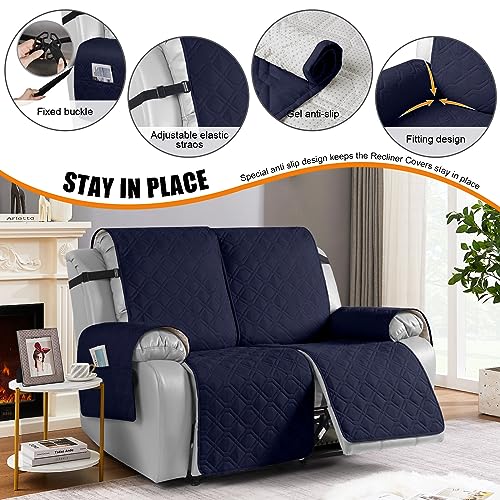 Image of VANSOFY Waterproof Recliner Loveseat Covers Washable, Dark Blue,2 Seater | 1-Piece, Non-Slip with Elastic Straps, Sofa Cover with Pocket for Dogs, Pets