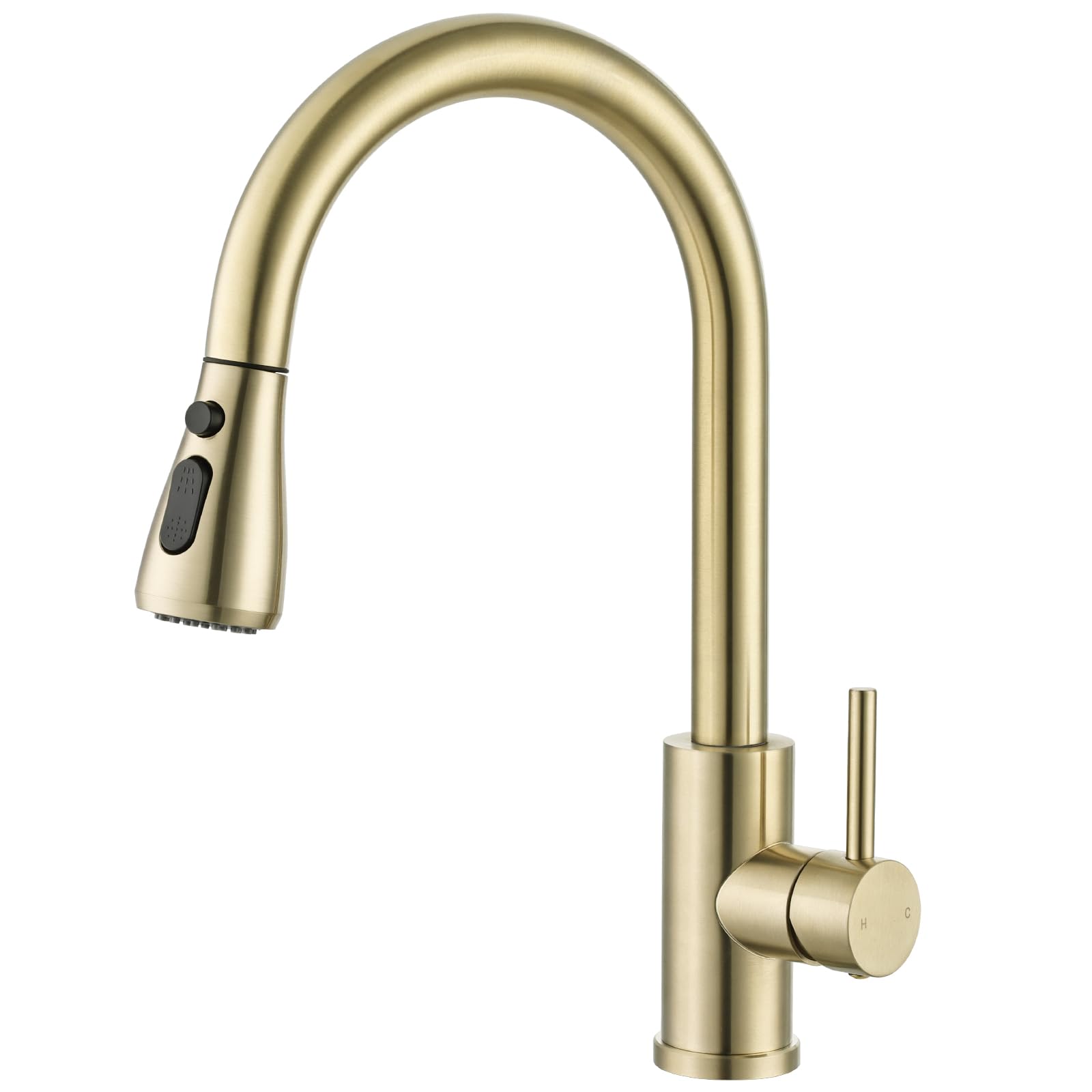 Peppermint Gold Kitchen Tap with Pull Out Spray, Stainless Steel Single Lever Kitchen Sink Mixer Tap, 360° Swivel Spout with 3 Water Modes (Spray/Stream/Pause), Easy Install Faucet for Home & RV