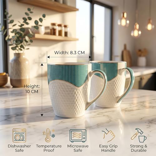 Image of U.P.C. U.P.C.Milk Mug Set of 2 | Ceramic & Bone China Coffee Milk Cups | Designer Printed Tea Coffee Mug Set | Large Capacity Milk Mugs | Microwave Safe Cup Set | Kitchen Drinkware Gift Set
