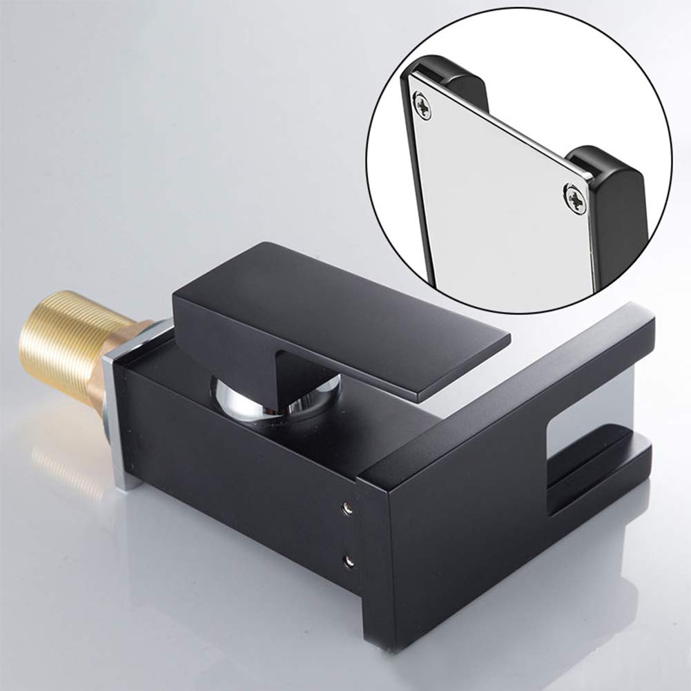 Grifo De Baño Cascada Grifo De Lavabo Led, Caño Alto, Grifo Mezclador Agua Fría Y Caliente, Elegante Monomando Latón Grifos Fregadero, Con Válvula De Cerámica, Estilo Moderno, Negro