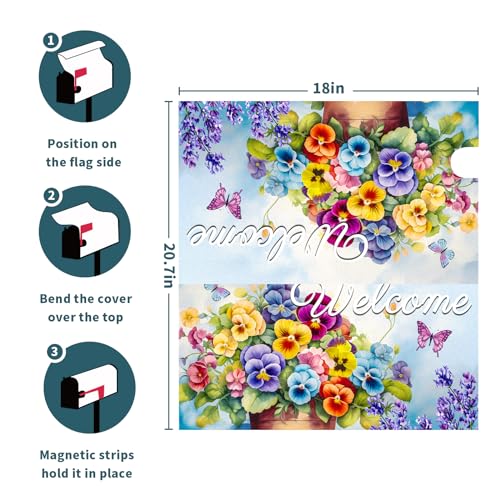 Image of Welcome Spring Summer Magnetic Mailbox Cover - Standard Size 18 X 21 Inch With Flowers and Butterfly - Floral Wraps for Post Letter Box - Outdoor Garden Yard Home Outside Decoration