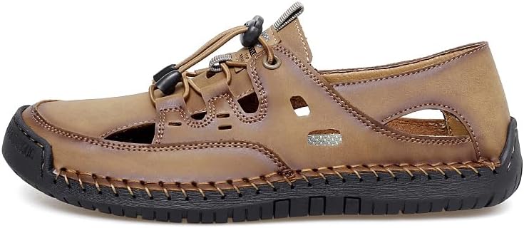 Men's Closed Toe Sandals Comfortable Breathable Hand-Stitching Outdoor Lace Up Sport Casual Falts Summer Outdoor Driving & Walking Anti-Slip Beach Fisherman Sandals - Image 6