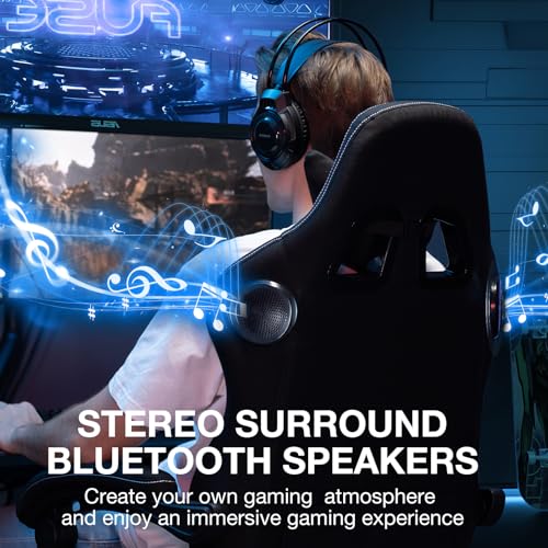 HOFFREE Gaming Chair Computer Chair Fabric with Bluetooth Speakers Massage Game Chair with Footrest Ergonomic High Back Gamer Chair with Lumbar Support Reclining Gaming Chairs for Adults Black Fabric HOGC-FAB502 の商品画像 3