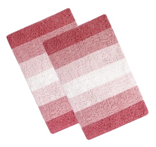 Image of THE HOME TALK Cotton Stripes Bathmats | Water Absorbent Runners | Floor Mats /Rugs for Kitchen, Bathroom | Ultra Soft Mats | Non-Slip | Pack of 2 | 40 x 60 cm | Peach