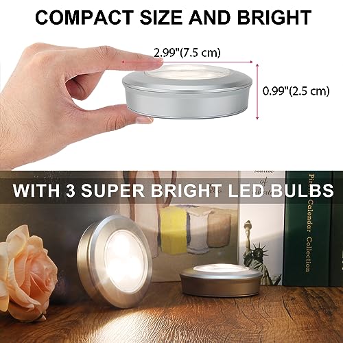 Image of LUXSWAY LED Puck Light, Ultra-Thin Touch Light, Battery Operated Tap Lights, Stick on Lights, Under Cabinet Lighting, Ideal for Kitchen Closets and Garage (Included 9 AAA Batteries, 3-Pack, White)