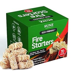 Fire Starter, 70 Pieces. Natural Fire Starters for Fireplace, Charcoal Starter, Charcoal Fire Starter for Campfires, Grill Starter, Wooly Wood BBQ Fire Starters for Grill. All Weather.