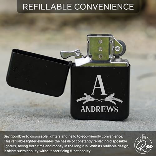 Encendedor negro personalizado con monograma grabado miniatura 6