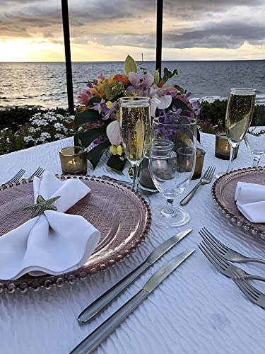 Ms Lovely Cross-Stitch Pattern Glass Charger 12.6 Inch Dinner Plate With Beaded Rim - Set Of 4 - Dark Blue #TOP4