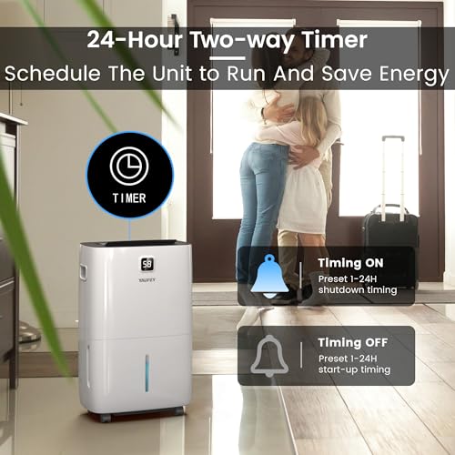 Image of Yaufey 150 Pint Dehumidifier for Basement Home 8000 Sq. Ft. with Drain Hose | Continuous Drain & Large Water Tank 2.11 Gal, Intelligent Humidity Control, Quiet Operation, Auto Shut Off, Timer for Home