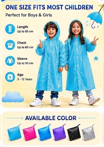 Image of Kids Waterproof & Lightweight EVA Raincoat with Hooded Full Body Rain Protection for Boys and Girls Reusable Rain Wear Pack of 1