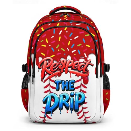 GiftRomance Ice Cream Baseball Backpack for Kids 17 Cool Baseball Drip Bookbag for Teenagers Elementary Middle College Students Picnic