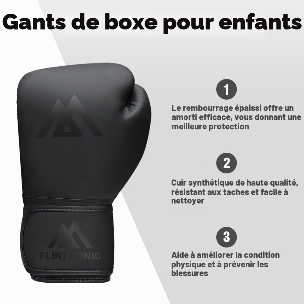 Flintronic Gants de Boxe pour Enfants, Gants d'entraînement de Boxe, Gant Boxe Homme & Femmes, Gants de Boxe Réglables pour Arts Martiaux, MMA, Muay Thai, Kickboxing, Sac de Frappe (âgés 3-10 Ans)