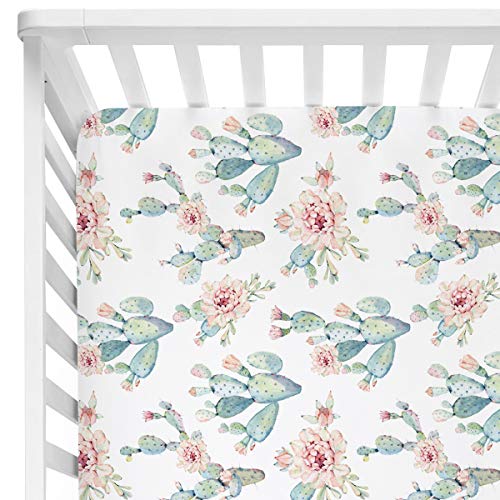 Image of Sahaler Succulents Baby Crib Sheets for Boy Girl, Watercolor Cactus Fitted Crib Bed Mattress Sheets, Boho Baby Gift, Nursery Bedding fits Standard Crib Mattress 28x52 (Watercolor Cactus)