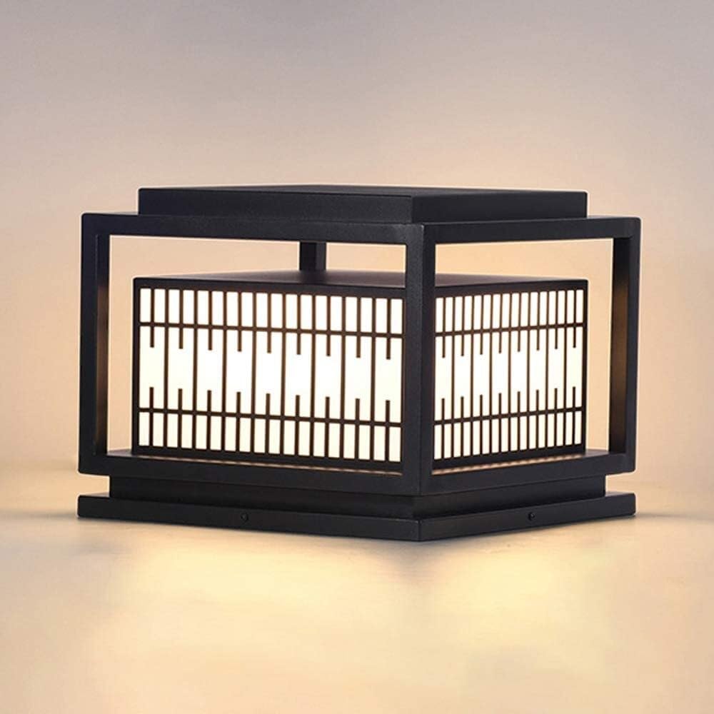 QUSYZD Square Outdoor Post Light Fixture Outdoor Galvanized Board Pillar Column Light for Garden,Exterior Colmn Lantern for Decor Outdoor Floor Lighting Pillar Lamp,28 * 28 * 22cm