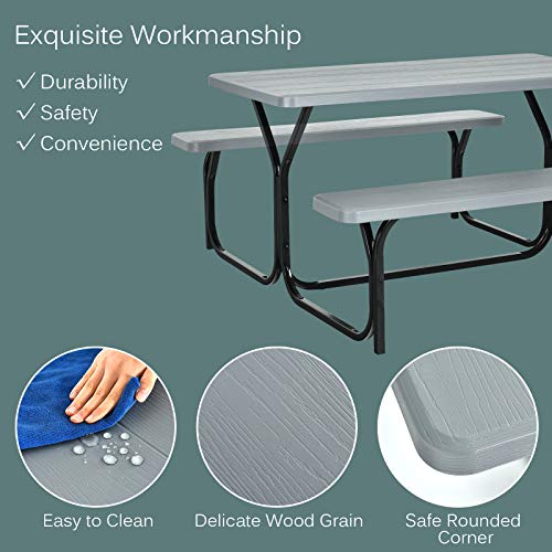 Gymax Picnic Table, Table Bench Set W/Stable Steel Frame & All Weather Table Top For Outdoors Backyard Patio Poolside Lawn Dining Party #TOP5