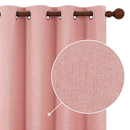 Deconovo Noise Reduction Faux Linen Curtains Full Blackout Eyelet Thermal Insulated Curtains for Girls Bedroom Blush Pink W52 x L72 One Pair - Image 2