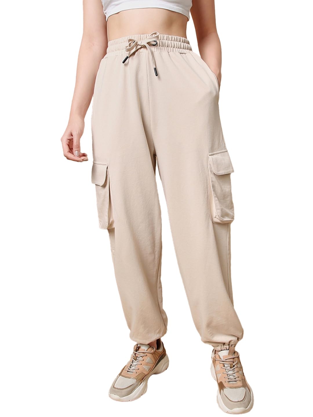 Bewakoof Air 1.0 Women's Cotton Blend Solid Oversized Fit Plus Size Joggers-picture-31
