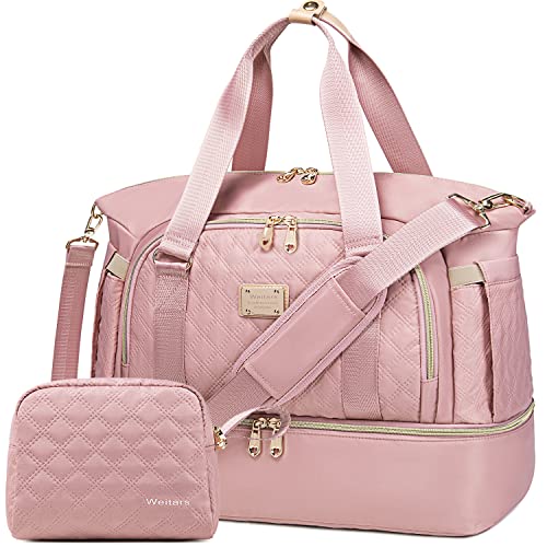 Image of Weitars Gym Bag For Women,Travel Duffel Weekender Bag,Sport With Shoes Compartment And Wet Pocket,Large Carry On Overnight Hospital Women Travel,Gym,Shopping (Pink)