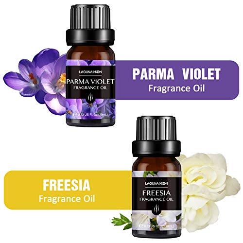 Lagunamoon Floral Set of 6 Fragrance Oils Gift Set, Parma Violet, Freesia, Lily, Rosemary, Jasmine, Vanilla Fragrance Oil for Candle Making, Soap Crafting, Bath Bombs, Diffuser, 10ML/Bottle