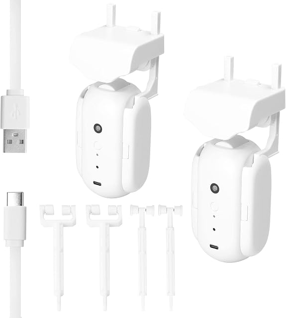 skrskr 2pcs Tuya Smart Curtain Motor BT Voice Control Switch Electric Curtain Robot APP Control Timer Setup Compatible with Home for Roman Rod, White