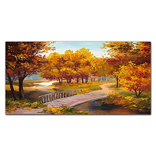Tableau en verre trempé 100x50 cm parc d'automne pour décoration murale salon