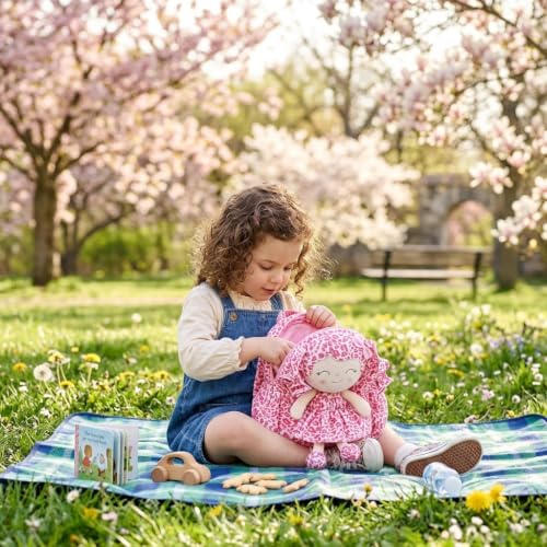 Image of Gloveleya Toddler Backpack Baby Girl Gifts Curly Hair Plush Doll Dress Backpack Kids Backpack Curly Hair Animal Edition - Pink and White Leopard 11''