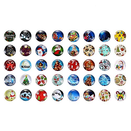 40pcs Christmas Glass Dome Cabochons, 12mm Flat Backed Printed Glass Cabochons Scrapbooking Half Round Jewelry Patch for DIY Craft Jewelry Making.