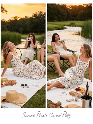 Image of YIOYOLA Womens Casual Summer Dress with Pockets | Sleeveless Square Neck Flowy A-Line Midi Sundress for Beach & Wedding Guest