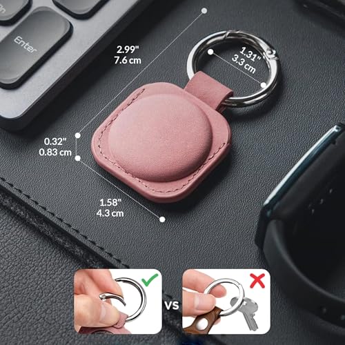 Image of Leather Case Keychain (Pink) - Protective Holder Compatible with Apple AirTag 1 & 2 for Keys, Pet Collars, Bags & Luggage - Scratch-Resistant, Soft Touch, Secure Ring | Pink