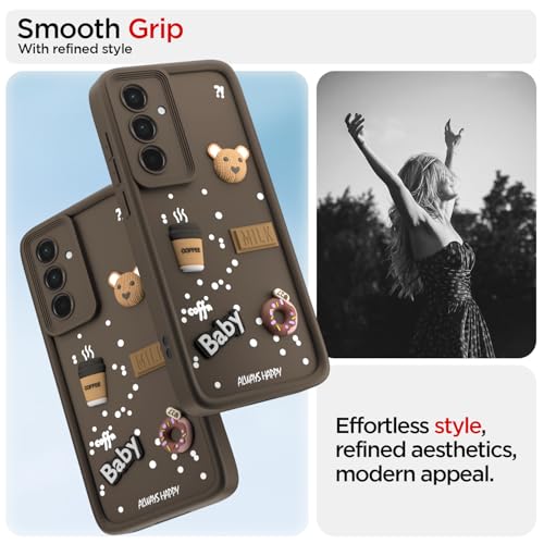 Image of Outlouders Back Cover for Samsung Galaxy A55 5G | Cute Fun Cartoon 3D Bear Silicone | Full Body Protection Bumper Case (Brown)