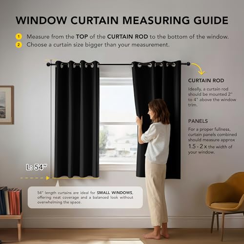 Image of Deconovo Blackout Curtains Bedroom Super Soft Thermal Insulated Curtains Blackout Eyelet Blackout Curtains for Living Room 46 x 54 Inch Black 2 Panels