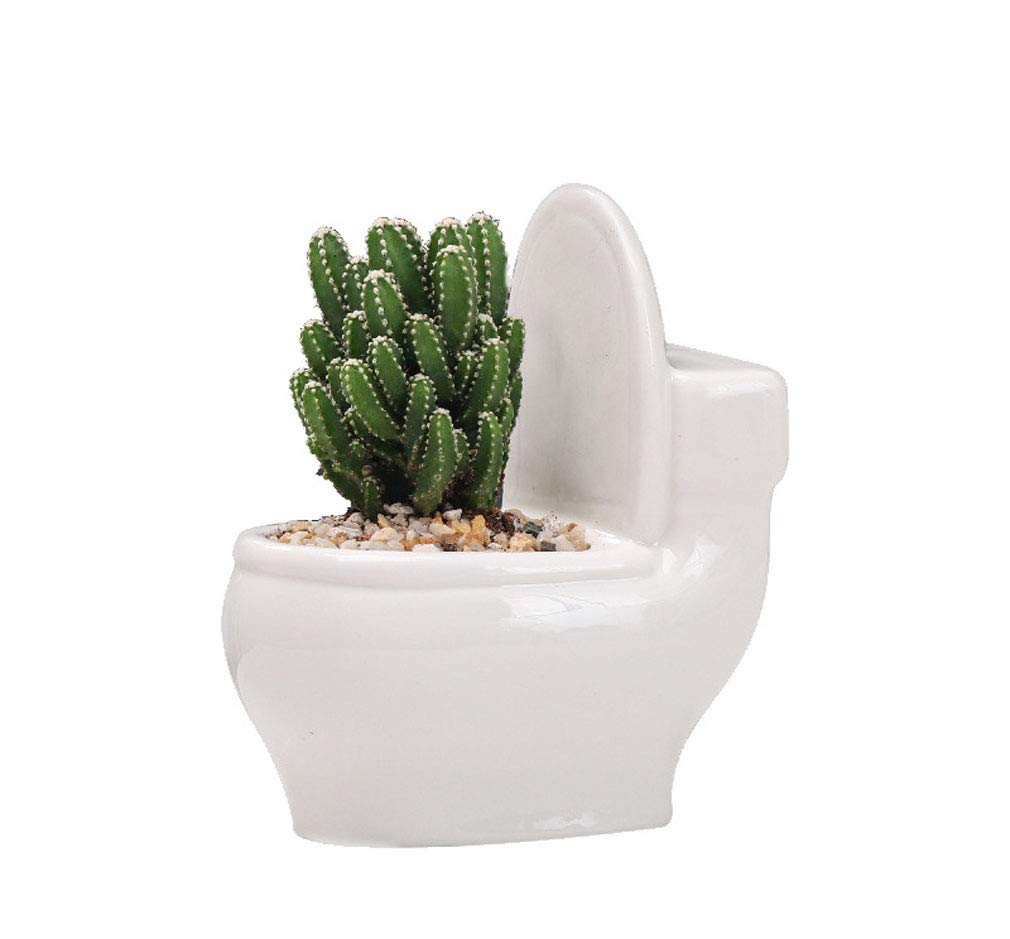 6” White Ceramic Toilet Plant Pot/Bonsai Pot/Flower Pot/Succulent Planter Ideal Gifts for Women, Mom or Birthdays