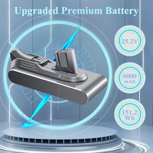Upgraded V12 Battery Replacement for Dyson V12 Batteries 25.2V 6000mAh V12 Detect Slim SV20 SV26 SV30 SV34 SV35 SV46 965470-01 394167-1 386706-85 Vacuum Cleaner