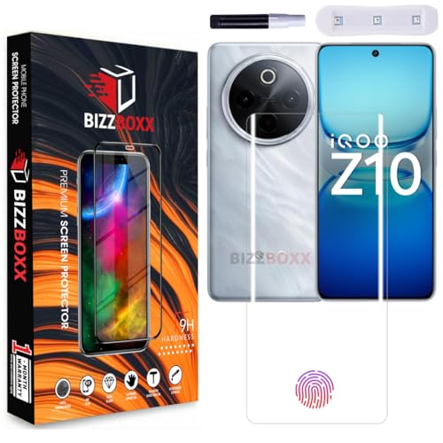 Image of UV Screen Protector Tempered Glass Compatible with iQOO Z10 5G | Quad Curved, Ultra HD Clarity, Fingerprint Working, Edge to Edge, Installationa Kit - (6.77 Inch, Pack of 1)