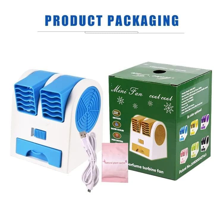 Image of KSBOY Portable Small Plastic Air Conditioner Water Cooler Mini Fan | Dual Bladeless, Car /Home /Office Use, Multicolor, USB Powered