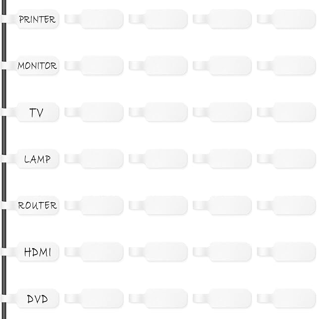 Etiquetas para Cables Trilancer, Etiquetas Reutilizables Blancas con Área de Escritura de 4 cm x 2 cm - 35 Unidades para Identificar Cables, Grandes, Hilos, Versátiles