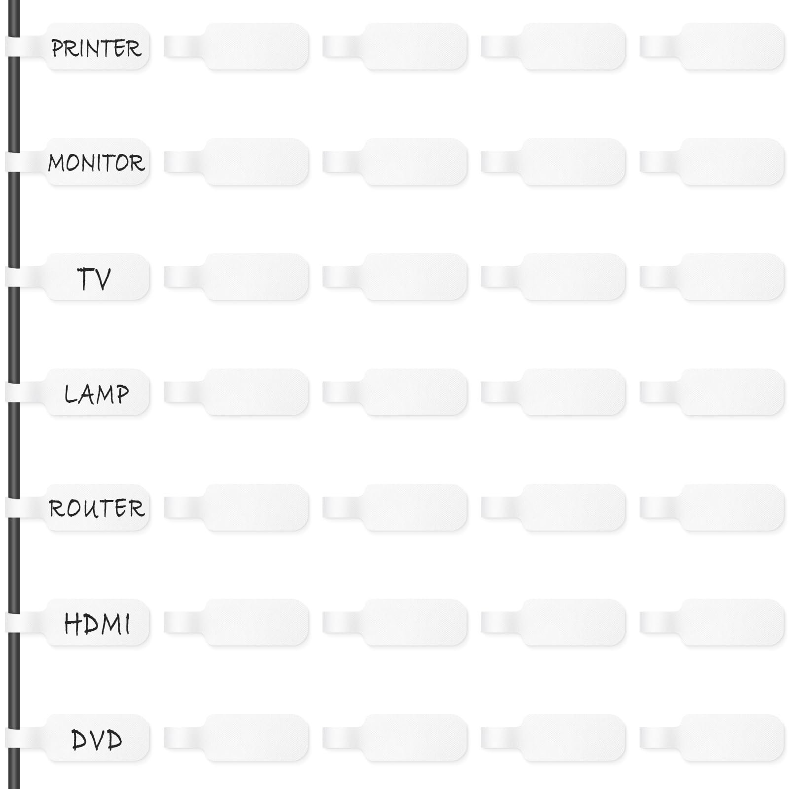 Trilancer Reusable Cable Cord Wire Labels, Easy to Write on, Hook&Loop Closure, for Organizing and Identification, Cable Tags, Multiple Uses - 35PCS(