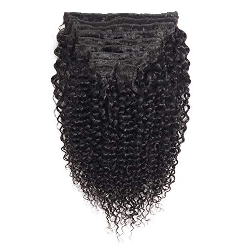 Jiarosi Jerry Curly Clip in Hair Extensions Real Human Hair, 20 Inch 3B 3C Curly Clip Ins 7 Pcs with 24 Clips Thick 8A Brazilian Soft Remy Human Hair Lace weft Clip In for Black Woman
