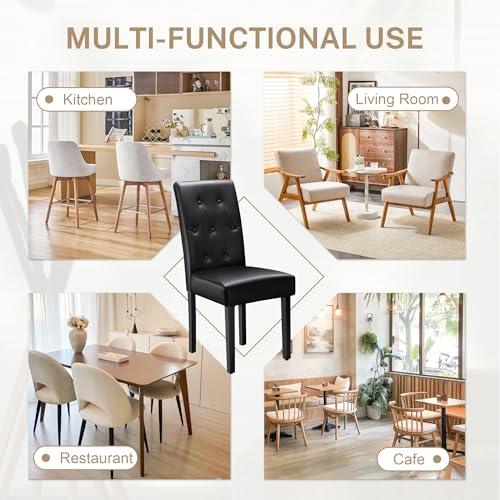 Image of Furmax Upholstered Dining Chairs Set of 2, PU Leather Dinning Room Chairs, Button Tufted Kitchen Chairs with Adjustable Wood Legs for Dining Room /Living Room /Restaurant (Leather Black, 2)