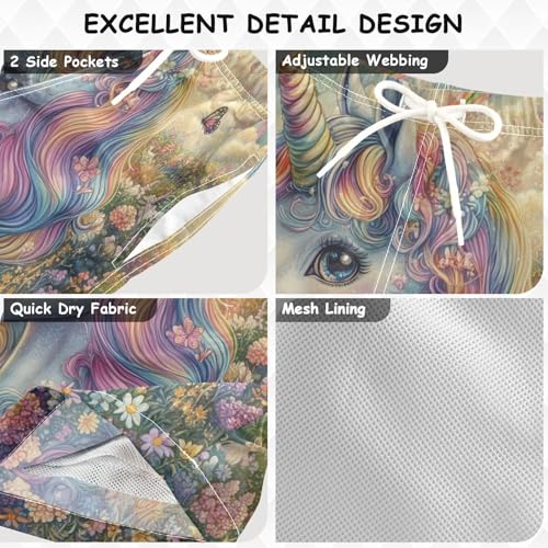 Pigsaly Boys Swim Trunks Unicorn Rainbow Roses Boys Board Shorts Swimsuit Swimwear Summer Bathing Suit S3