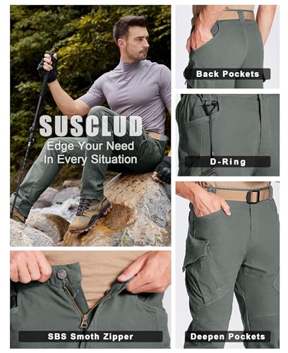 Susclude Men's Outdoor Cargo Work Trousers Military Tactical Pants Ripstop Assault Combat Trousers Hiking Pants Men3