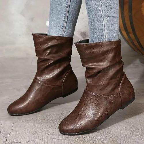 Women's Slouchy Leather Ankle Boots,Low Heel Slouchy Booties with Comfortable Fit,Ladies Soft Genuine Leather for Casual Wear