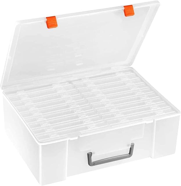 Photo Storage Boxes- Extra Large Photo Case with 18 Inner Photo Storage Boxes 6x4, Clear Photo Keeper,Acid-Free Photo Box Storage,Plastic Craft Storage Box for Photo Stickers Stamps Cards Seeds