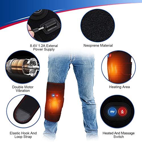 Heated Massage Knee Brace for Men and Women, Adjustable Heated and Massage Knee Heating Pad Thermal Heat Therapy Wrap Hot Compress for Cramps Arthritis Pain Relief Injury Recovery (1 Pair) - Thumbnail 4