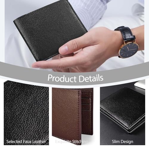 Mens Wallet Slim Credit Card Holder Wallet for Men and Boy, Man Small Wallet Bifold Credit Card Wallet Leather Mens Slim Wallet Lightweight and Portable for Pants Pockets (Casual, Black)4
