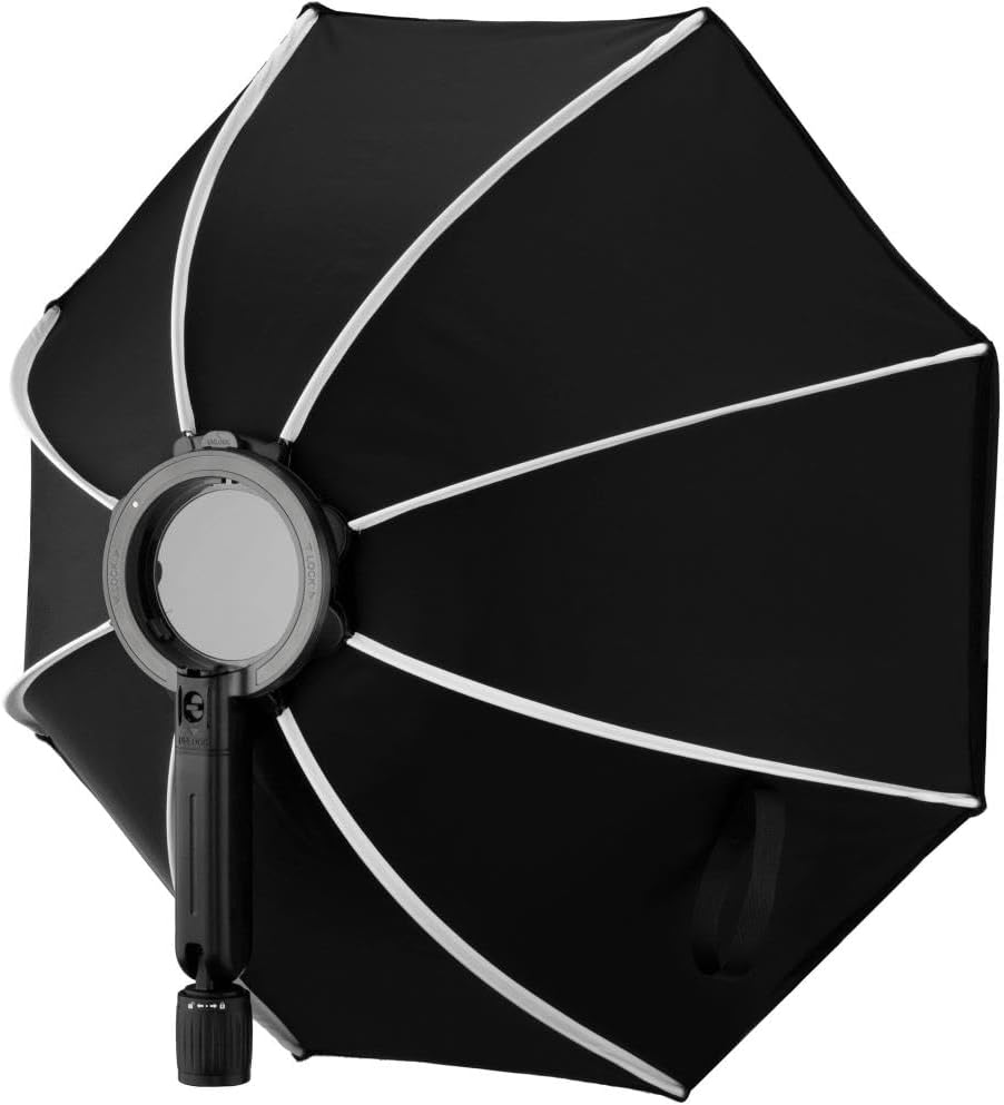 FastBox 24" Octagonal Softbox – Quick Setup Light Modifier for On-Camera Flash, Silver Interior, 120° Tilt Pistol Grip, 5/8" Stand Mount, Inner Baffle & Front Diffuser